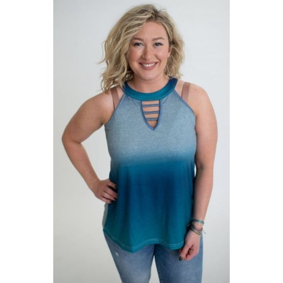 Shirley & Stone Tops - Shirley & Stone Ombre' Keyhole Tank Top, Blue